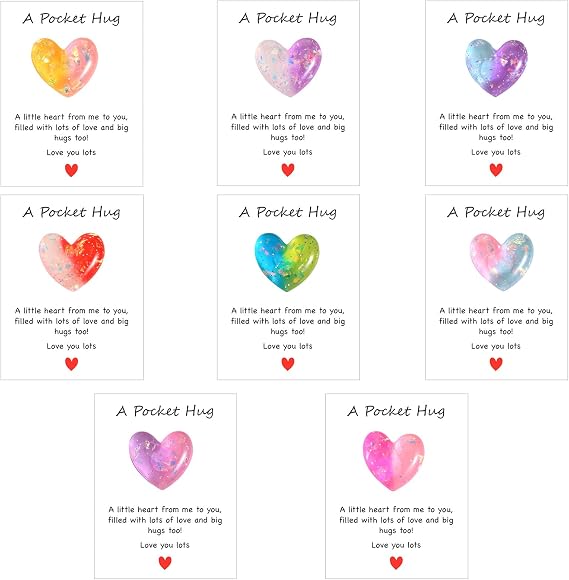 Nogeqi 8 Pcs Pocket Hug Resin Heart with Greeting Cards Thinking of You Gifts, Long Distance Relationship Gifts I Love You for Him Her, Pocket Hugs for Friend Boyfriend Girlfriend Family