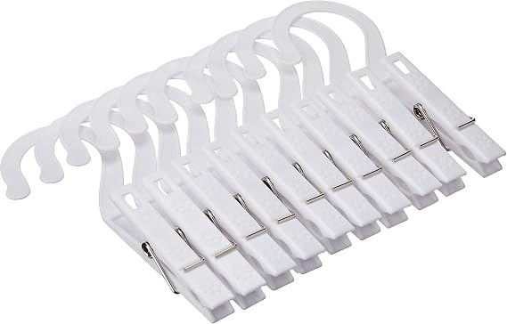 Fox Run Laundry Hooks, Set of 10 Clothing Pin Hooks with Hanging Clips