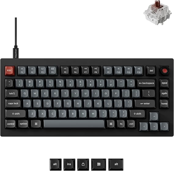 Keychron V1 8K Custom Mechanical Keyboard, 75% Wired Layout, Ultra-Low Latency 8000Hz, QMK Programmable, Hot-Swappable Brown Switches, RGB, for Gamers and Typists, Compatible with Mac/Windows/Linux