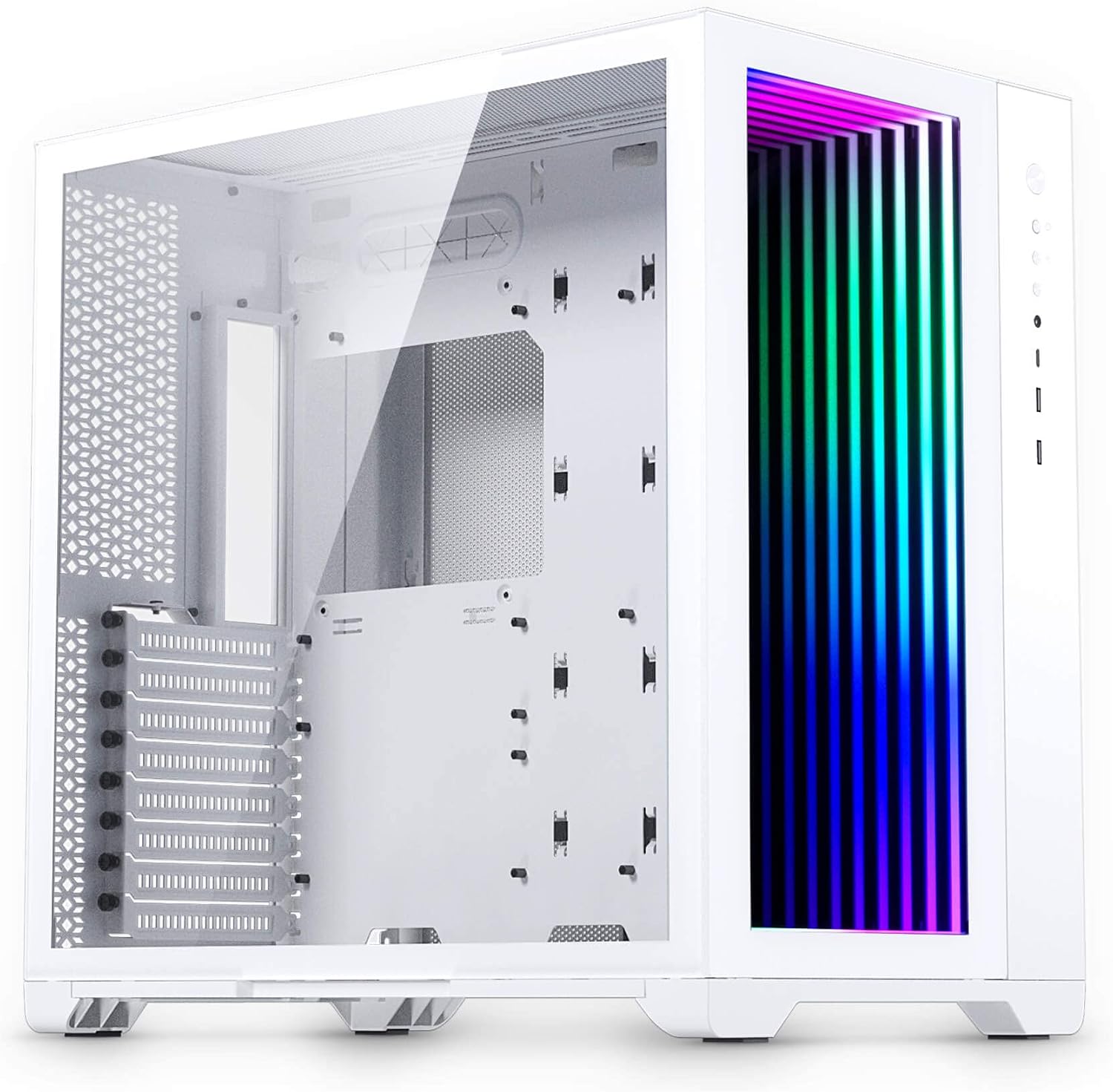 MagniumGear MG-NE620QI_DWT02 NEO Qube 2 IM Dual Chamber ATX Mid Tower Digital-RGB Infinity Mirror Front Panel Front IO USB Type C Tempered Glass Panel, White