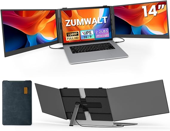 Laptop Screen Extender, Ultra Thin 14" 1080P FHD Triple Portable Monitor