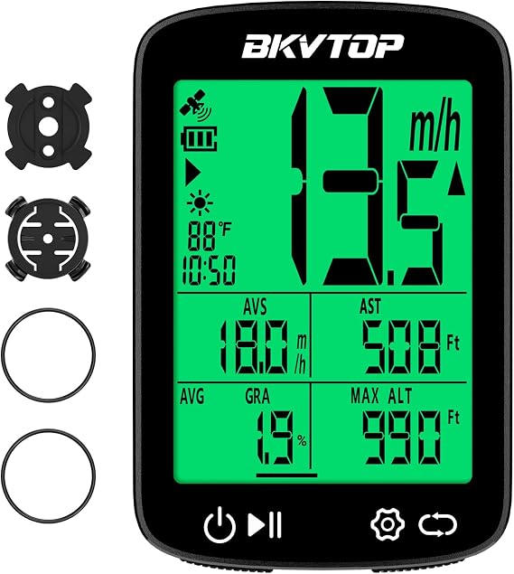 Wireless GPS Bike Computer, 50g, 2.4" Screen, IPX7, 28H Runtime | Bicycle Speedometer Odometer, Green Auto Backlight, Auto Start Stop, MPH/KMH, Altitude and Gradient Data
