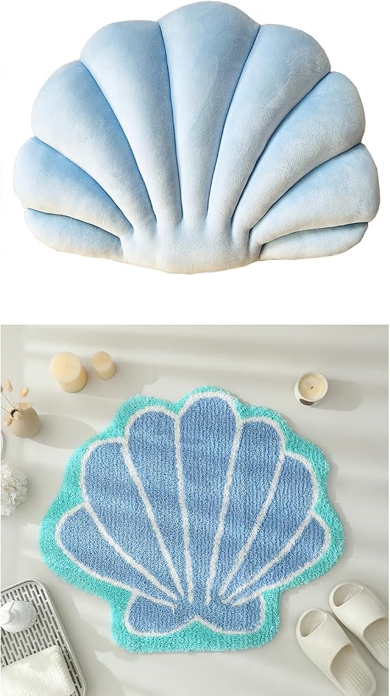 YRXRUS Shell Shaped Pillow & Shell Shaped Bathroom Rug