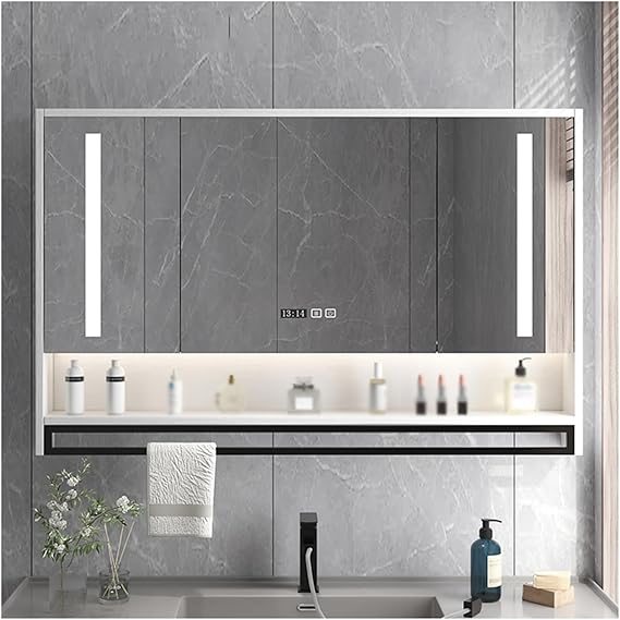 LED Bathroom Medicine Cabinet Mirror,Defogger,bathroom mirror cabinet，Dimmable,Easy to Install, Wall Mounted Mirror Cabinet，for Bathroom Storage and Mordern Decor(White,W120cm/47in)
