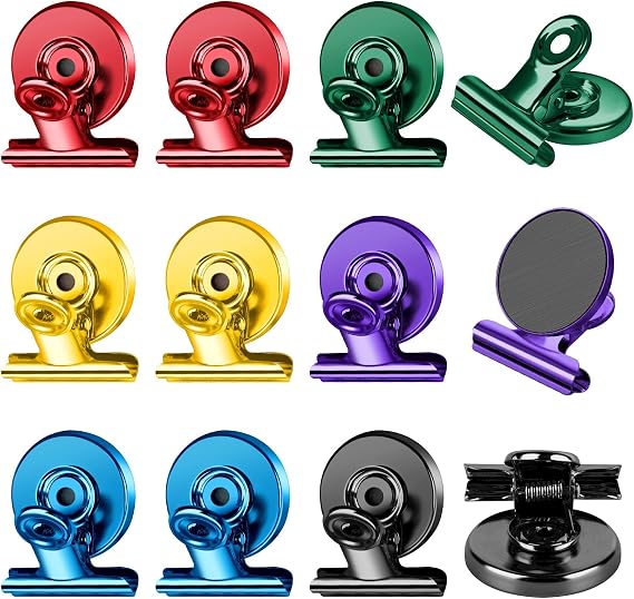 FINDMAG Fridge Magnets, Colorful Magnetic Clips for Fridge Notes, 12 Pack