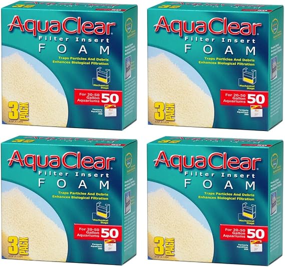 (4 Pack) Aqua Clear Foam Inserts for 50 Gallon Aquariums (3 Ct. Per Pack / 12 Total Inserts)