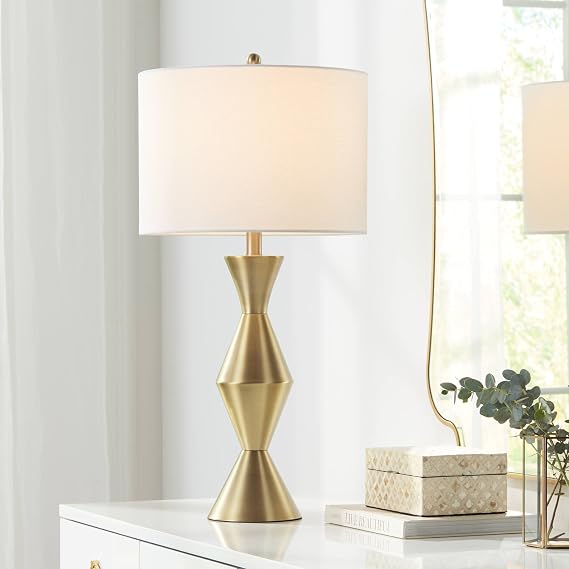 Elka 28" Tall Table Lamp Brass Finish Metal Luxury Geometric Modern Glam