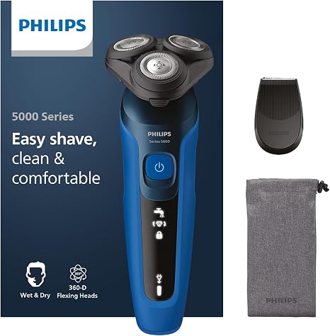 Philips Series 5000 Electric Shaver for Men Wet and Dry Razor Powerful & Gentle Shaving SteelPrecision Shaving System Flexible 360° Shaving Heads 60 Minutes Runtime (S5466/18)