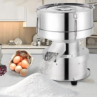 Stainless Steel Commercial Flour Sifter,Electric Screening Vibrating Machine,50W Automatic Sieve Shaker with Stainless Steel Screen,for Powder Particles Liquid,10cm-130mesh