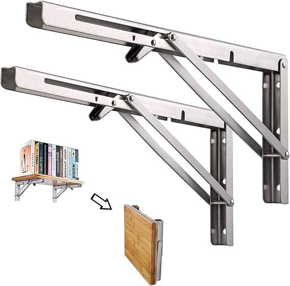 Folding Shelf Brackets 12Inch 2pcs Heavy Duty Stainless Steel Shelf Bracket for Bench Table,Folding Brackets Wall Mounted Space Saving,Max Load 100kg