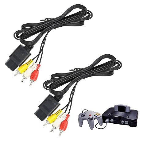 2PCS N64 AV Cable,Composite TV Display Cable Compatible with Nintendo 64/GameCube/SNES TV Game,Excellent Sound and Picture,Standard Composite Cable(1.8m/6ft)