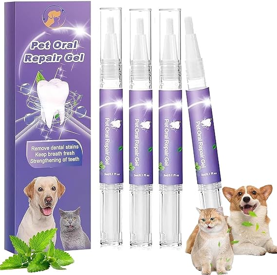 Pet Oral Repair Gel, Pet Oral Restoration Whitening Gel, Pet Breath Freshener Gel Care Cleaner, Eliminate Bad Breath, Targets Tartar, Teeth Whitening, Keep Your Pet Oral Healthy (4 pcs)