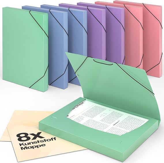 ACROPAQ - 8 x A4 Portfolio Folders - A4 Plastic Folder Up to 200 Pages Wind Colour Collection 'Natural' - Document Box Notebook Box Collection Box
