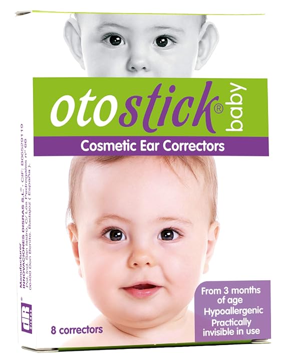 Otostick Baby - 8 Count Discreet Protruding Ear Corrector for Babies with Protective Baby Cap - Orthopedic Items for Permanent Correction of Large Ears from 3 Months of Age