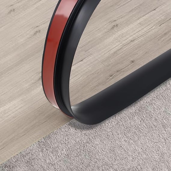 Trimold Carpet to Tile Floor Transition Strip,Self-Adhesive Threshold Edging Trim (Black,Length 3m, Cover Thickness Within 5mm)