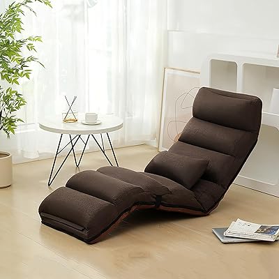 NaKeah Floor Chairs for Adults, Adjustable 6-Position Floor Lounger wThick Padded & Pillow, Folding Lazy Sofa Chair for Gaming, Sleeping, Chaise Lounge Indoor,B