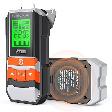 Dr.meter Pinless Moisture Meter Damp Detector Backlit LCD 4 Modes
