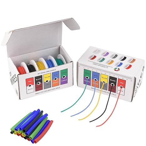 20 Gauge Wire Stranded Electrical Wire 20 AWG Electric Hook Up Wire Kit Flexible Silicone Tinned Copper Wires, OD:1.8mm, 5 Colors 19.6ft Each, with Free 20pcs 3mm Heat Shrink Tubing
