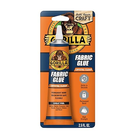Gorilla Waterproof Fabric Glue, 2.5 oz Tube, Clear