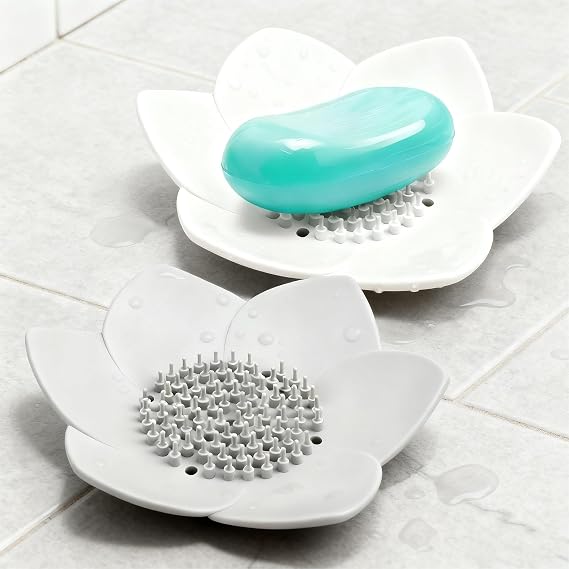 2 Pcs Lotus Shape Shower Steamer Tray, Silicone Soap Holder Non-Slip, Flower Shape Draining Soap Dishes with Drainage for Shower Non-Slip Holders Bathtub, Sink & Modern Bathroom Decor