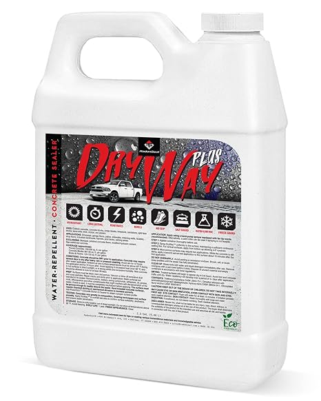 DryWay Plus DOT Approved Concrete Driveway Sealer, Silane/Siloxane | Deep-Penetrating Water Repellent for Concrete Driveways, Pavers, Patios, Sidewalks & Pool Decks, Natural Finish, Breathable