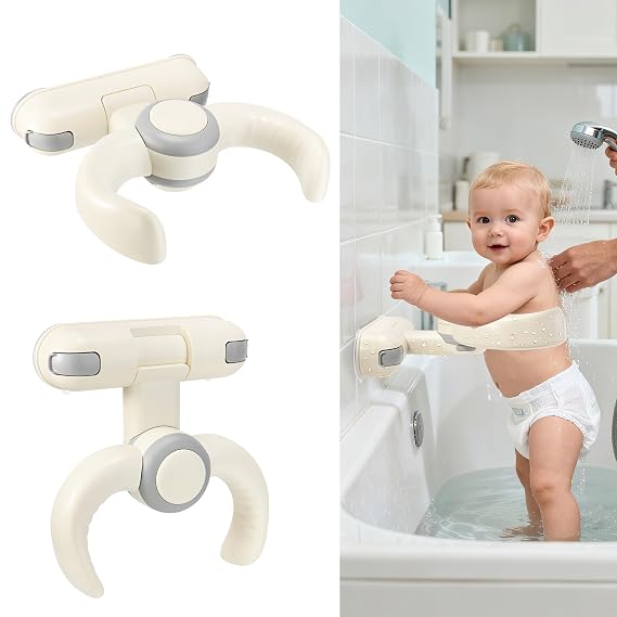Baby Shower Stand for Infant to Toddler 636 Months, Wall-Mounted Baby Bath Stand Support with Adjustable Height & Powerful Suction, Space-Saving Easy Clean Design, Baby Shower Gifts,Gray