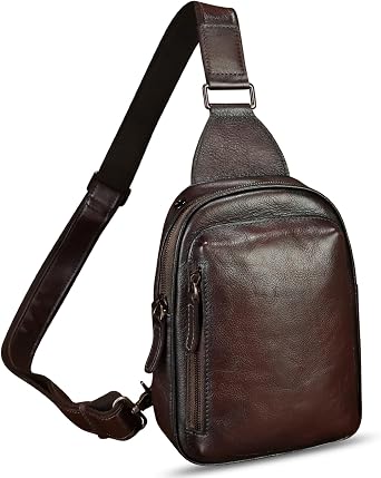 Genuine Leather Small Sling Bag for Women and Men Crossbody Bag Chest Bag Sling Backpack Purses for Hiking Sports Travel