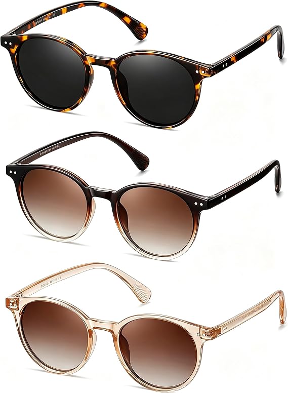 3 Pack Retro Small Round Polarized Sunglasses for Women UV400