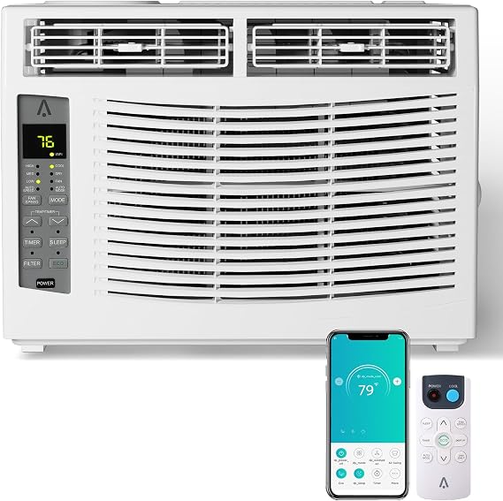 6000 BTU Window Air Conditioner, Fast Cooling for Up to 250 Sq.Ft, 115V Window AC Unit with Remote & App Control, 50dB Ultra-Quiet Operation, Easy-Install Compact Room Air Conditioner