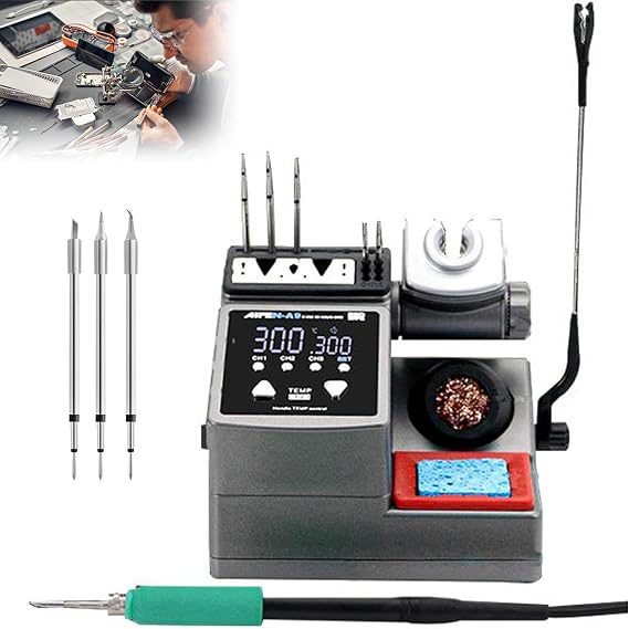 A9 210 Soldering Station, 110V, Soldering Iron Station with 3 Soldering Iron Tips, 2-second rapid heating (212F-842F), Replaceable soldering iron tip bracket, Used for repairing mobile phone chips