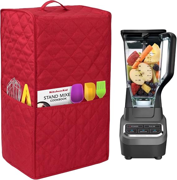 Kitchen Blender Dust Cover,Blender Covers Compatible with Ninja Foodi Blender,Blender Covers For kitchen Appliance Covers,Blender Cover with Accessory Pocket. (Red)