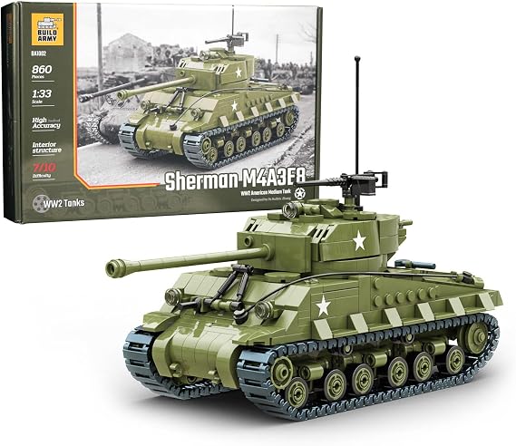 WWII U.S. M4A3E8 Sherman Easy8 Tank Construction Brick Block Building Kit