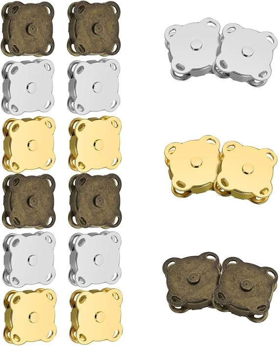 12 Sets Magnetic Buttons Button Magnets Clasps Bag Closures Fastener Magnetic Snaps for Purses Handbag Clothing Sewing Craft, 15mm 3 Colors