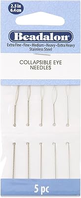 Beadalon Collapsible Eye Beading Needles, Variety 5 Pk - 2.5 inches: Extra Fine, Fine, Medium, Heavy, Extra Heavy