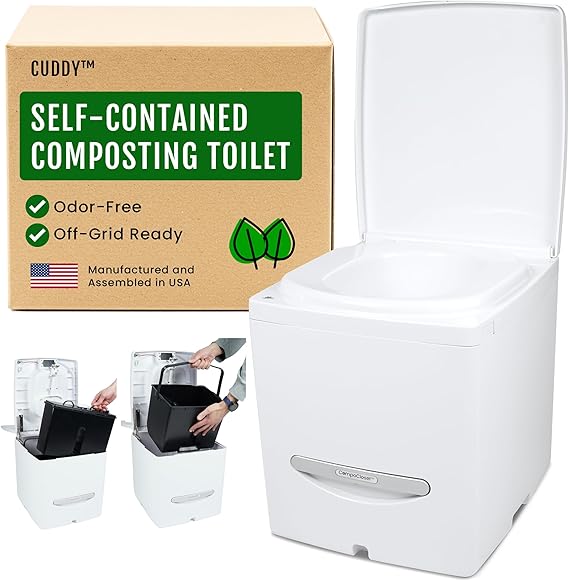 Cuddy Composting Toilet Odorless, Waterless & Self-Contained for RVs, Vans, Boats, Tiny Homes & Off-Grid | 3.9 Gal, 12V Fan, Carbon Filter, No Chemicals, Easy Clean