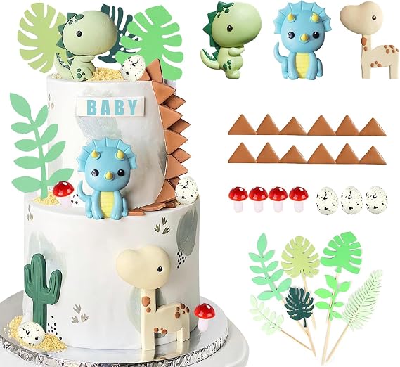 Baby Dinosaur Cake Toppers Dinosaur Cake Decorations Dinosaur Birthday Cake Toppers for Baby Shower Dinosaur Themed Birthday Party Supplies (Style 1)