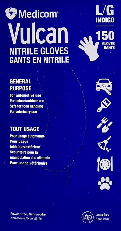 Medicom Vulcan Nitrile Gloves, 150 Count Large
