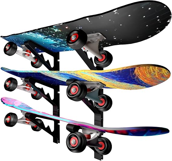 MIND&ACTION Skateboard Wall Mount Rack Board Display Wall Holder,Adjustable Storage Layers Space Saving Design