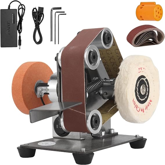 Mini Belt Sander Electric Knife Sharpener Polishing Grinding Tool | 7 Adjustable Speed, Power Belt Grinder for Woodworking, Metal Working DIY