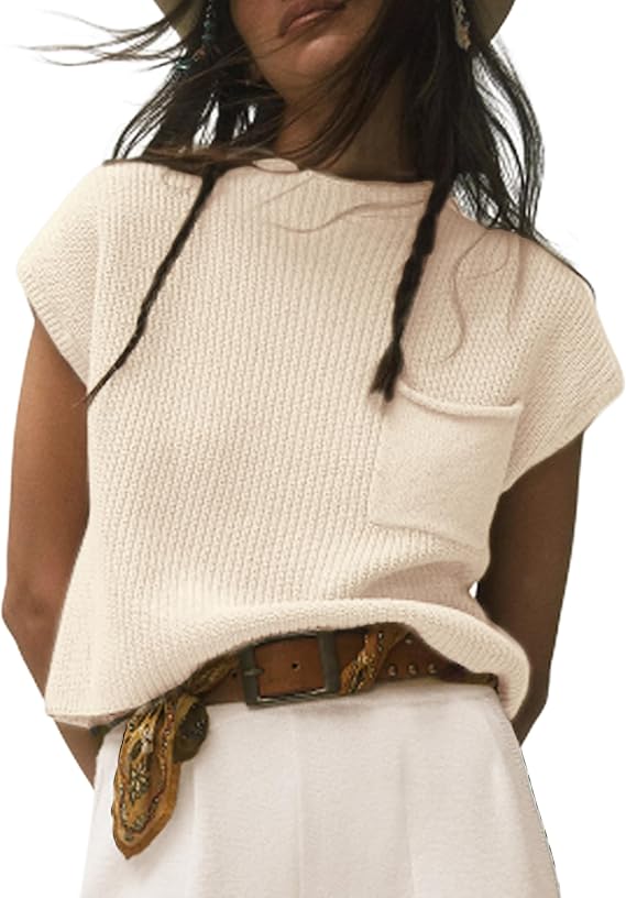 Himosyber Women's Solid Sleeveless Vest Mock Neck Cap Sleeve Knitwear Sweater Tops
