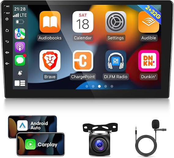 [2G+32G] 10.1 inch Android Double Din Car Stereo with Wireless CarPlay