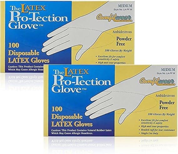 Disposable Latex Gloves, Powder Free, Medium, 100 Count (Pack of 2)