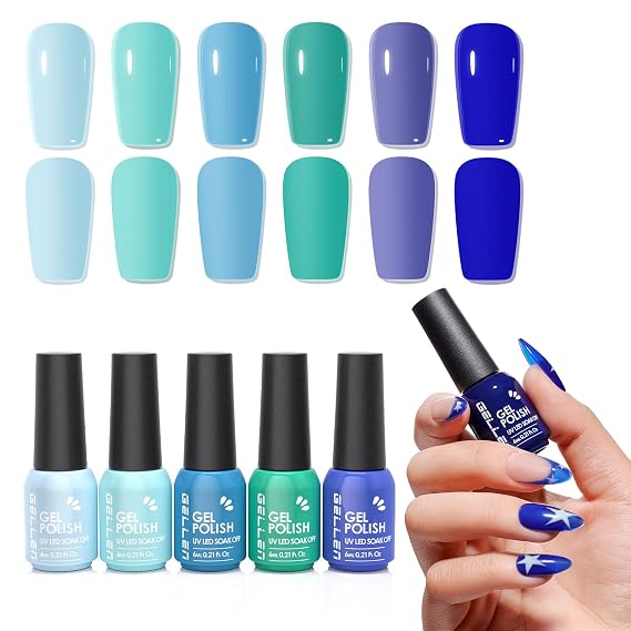 GELLEN Blue & Teal Gel Nail Polish Summer Spring, High Pigment,Light Curing