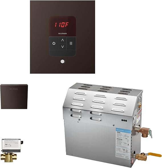 Mr.Steam eSeries MS90EC1 5kW Steam Bath Generator at 240V with iTempo Square Control Oil Rubbed Bronze with matching AromaSteam SteamHead, and AutoFlush (max 71 cubic feet)