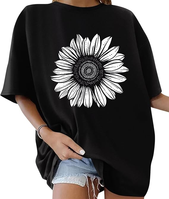 ORANDESIGNE Womens Oversized Cotton T Shirts Graphic Short Sleeve Tops