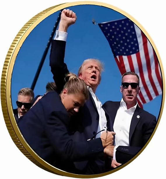 Fight for Freedom Gold Plated Donald Trump Commemorative Coin - 47th President Rally Token - Assassination Limited Edition Collectible Presidential Memorabilia