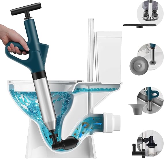 Toilet Plunger, Air Drain Blaster, Drain Clog Remover Tool, Heavy Duty Toilet Plunger with Visual Barometer, Toilet Clog Remover Powerful Toilet Plunger for Sink Bathroom Kitchen Clogged Pipe