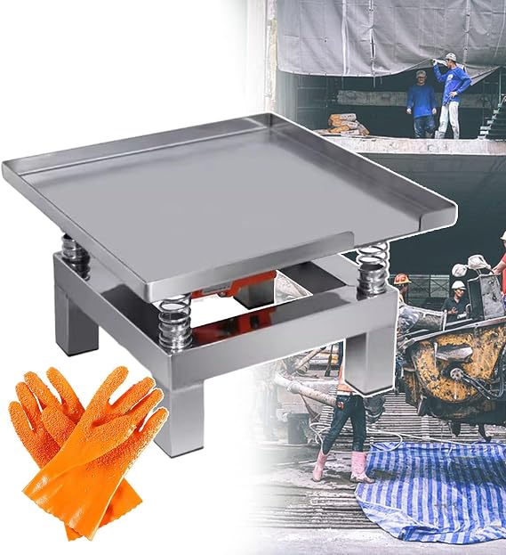 Mini Vibration Table | Stainless Steel Vibrating Table with 350x350mm Tray | for Cement, Gypsum, Resin & Wet Powder | Includes 5 Frosted Gloves | Easy-Clean Design