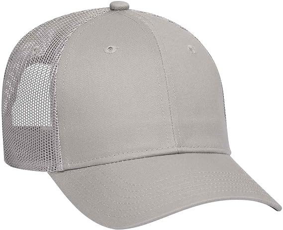 Otto Cap Six Panel Low Profile Mesh Back Trucker Hat Cotton Blend Twill Gray