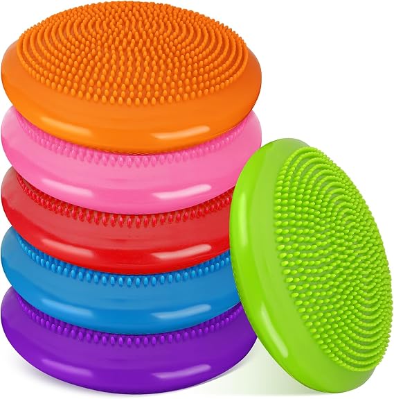 Amylove 6 Pcs Wiggle Seat Inflated Wobble Cushion for Sensory Kid 13 Inch Balance Disc Kids Flexible Seating Exercise Sensory Pad Chair Cushion for Classroom Office School(Curated Color)